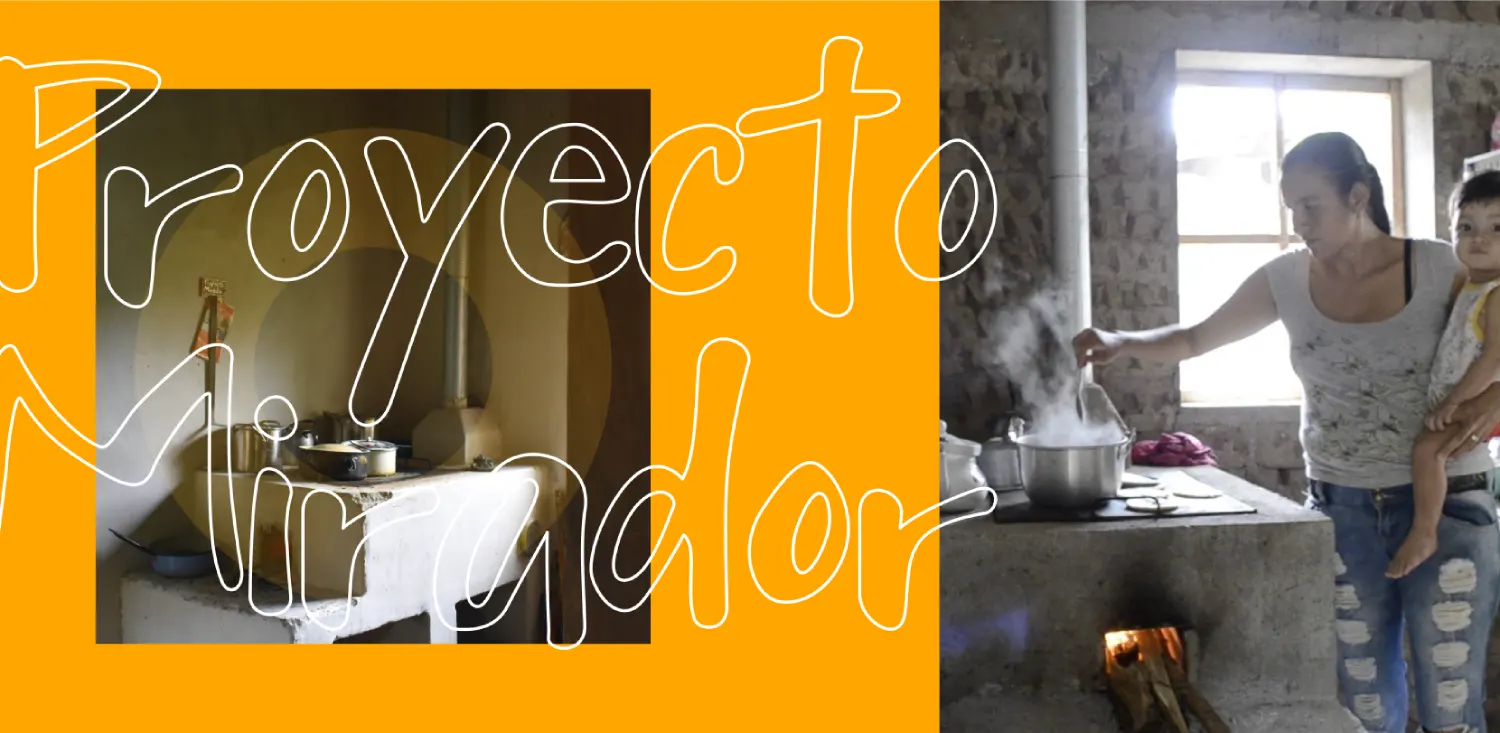 Proyector Mirador banner - two images of cookstoves - one including woman holding a toddler