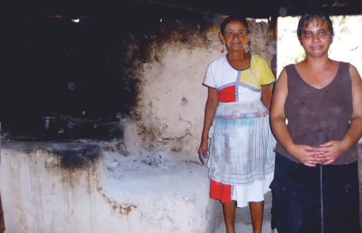 Women standing by cookstove